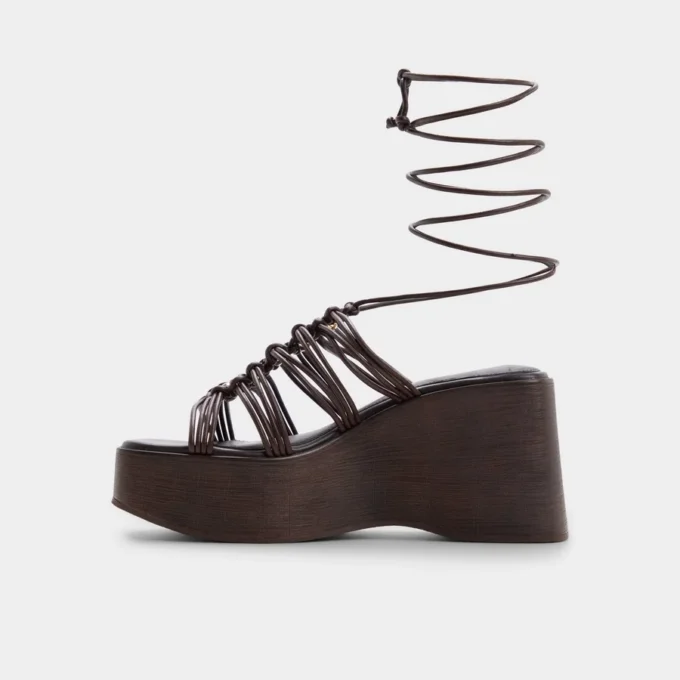 Sandalia de cuña con tiras de madera, Cuña Sandalia de cuña con tiras de madera, Cuña